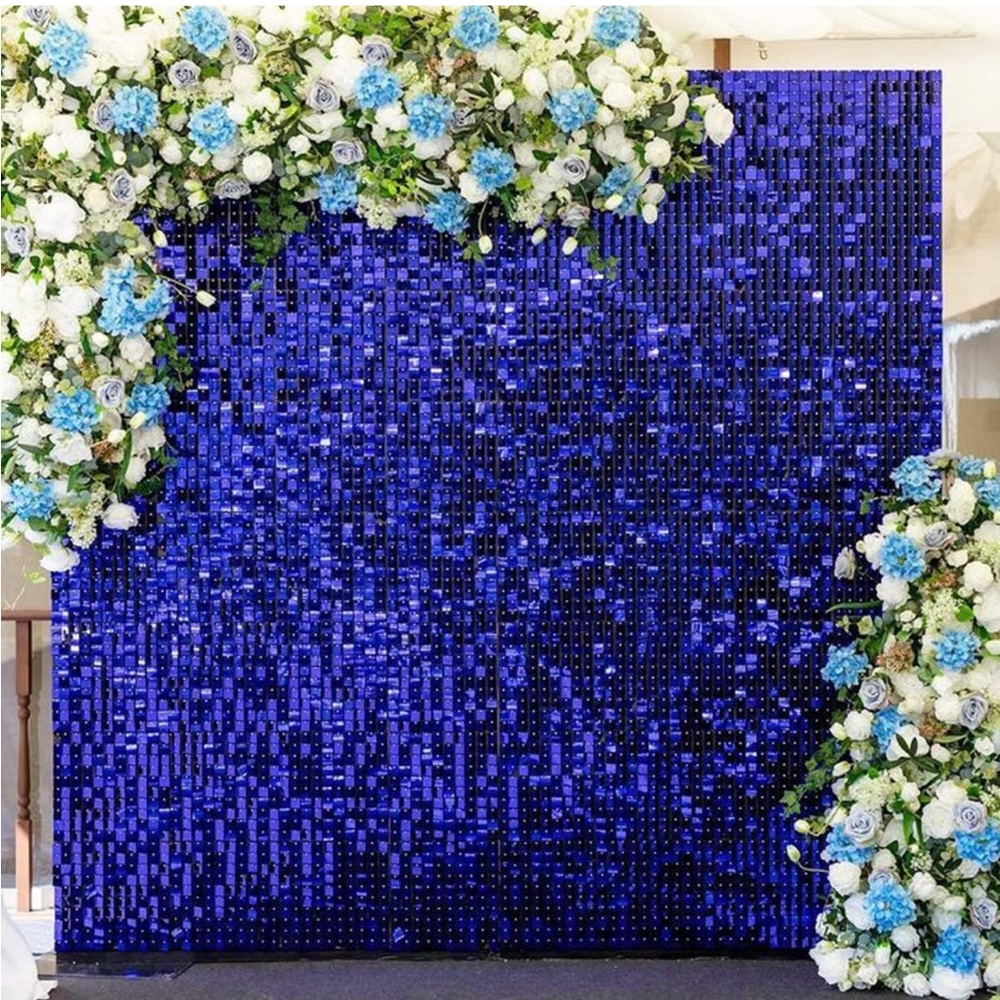 Blue Shimmer Wall Backdrop 24 Panels Square Sequin Backdrop Photo Backdrop